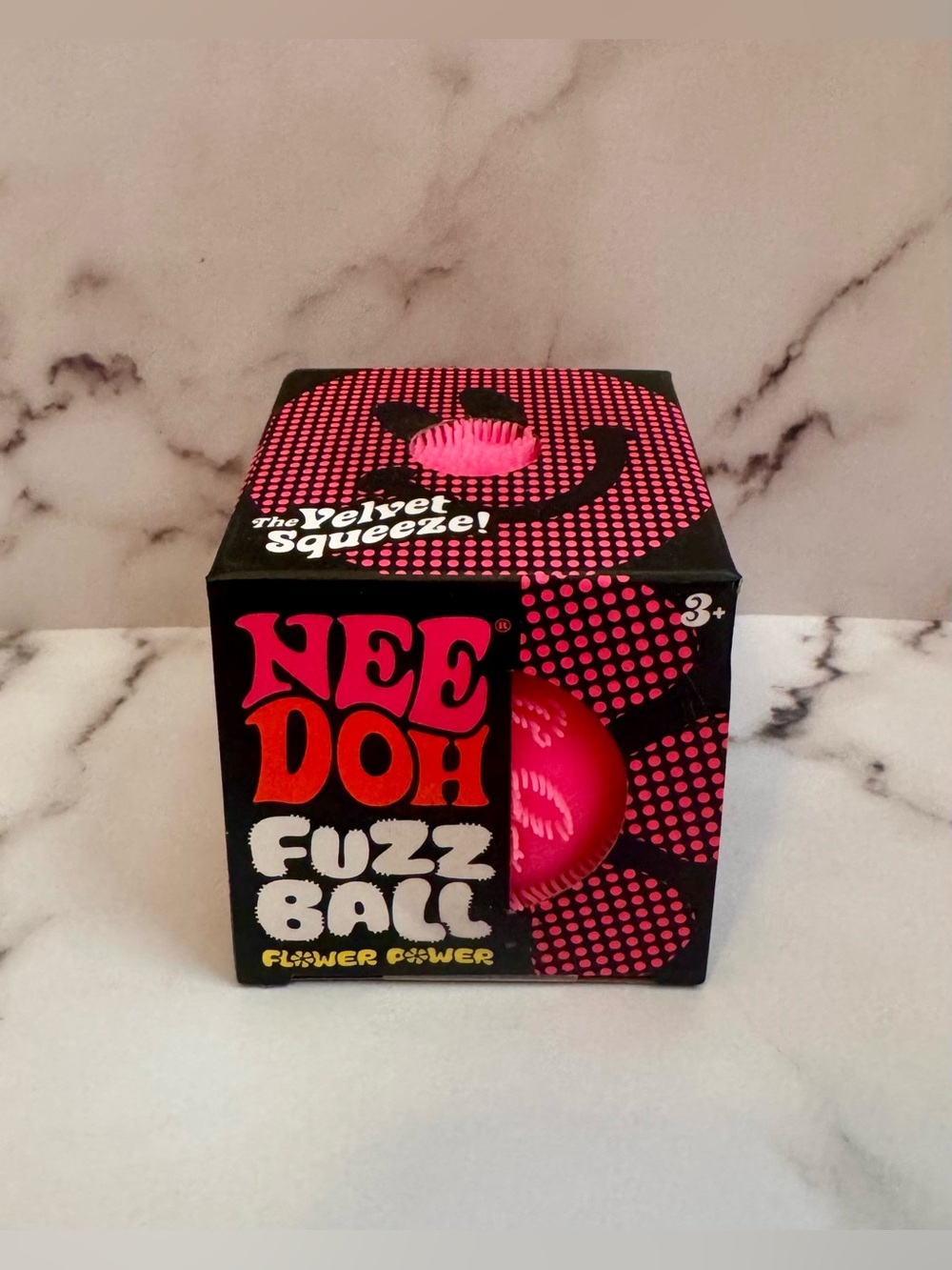 ✨🩷Brand New Authentic Needoh Fuzz Ball Velvet Squeeze Flower Power in Pink✨🩷